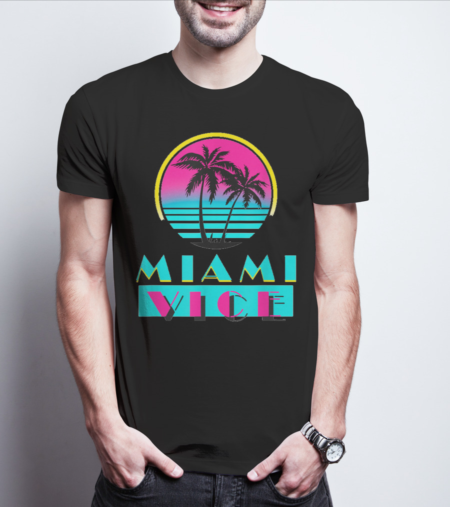 Miami Vice Vintage Florida Cityscape Retro Palm Sunset T-Shirt