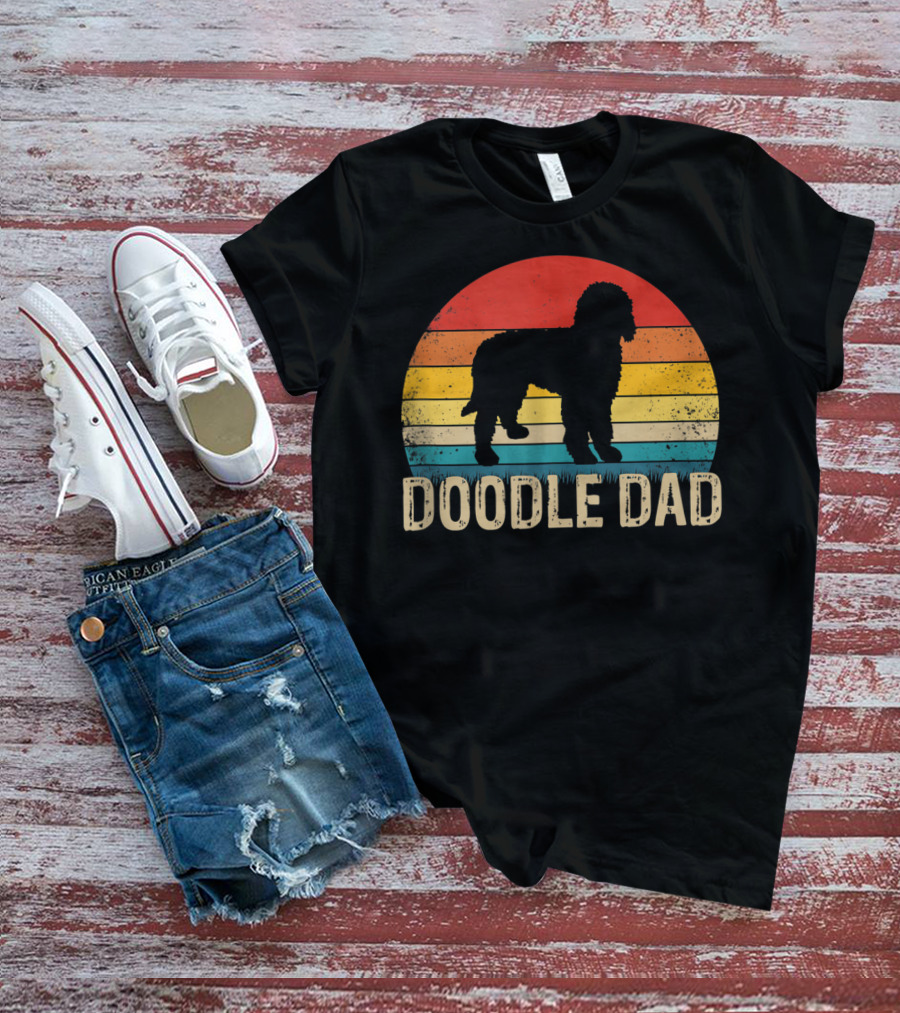 Vintage Goldendoodle Silhouette Doodle Dad Retro Sunset T-Shirt