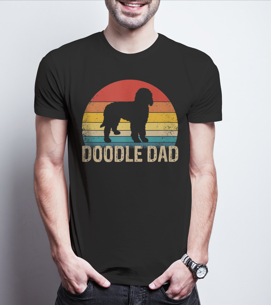 Vintage Goldendoodle Silhouette Doodle Dad Retro Sunset T-Shirt