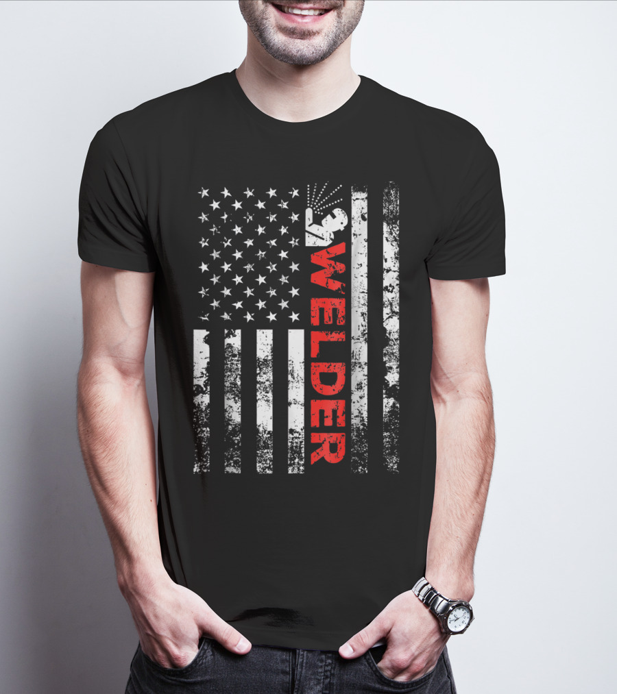 Welder USA Vintage American Flag Welding T-Shirt