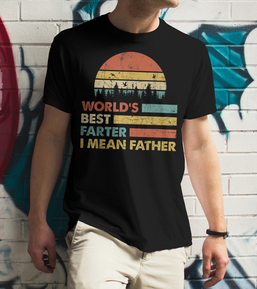 World's Best Farter I Mean Father Sunset Forest Distressed Retro Vintage T-Shirt