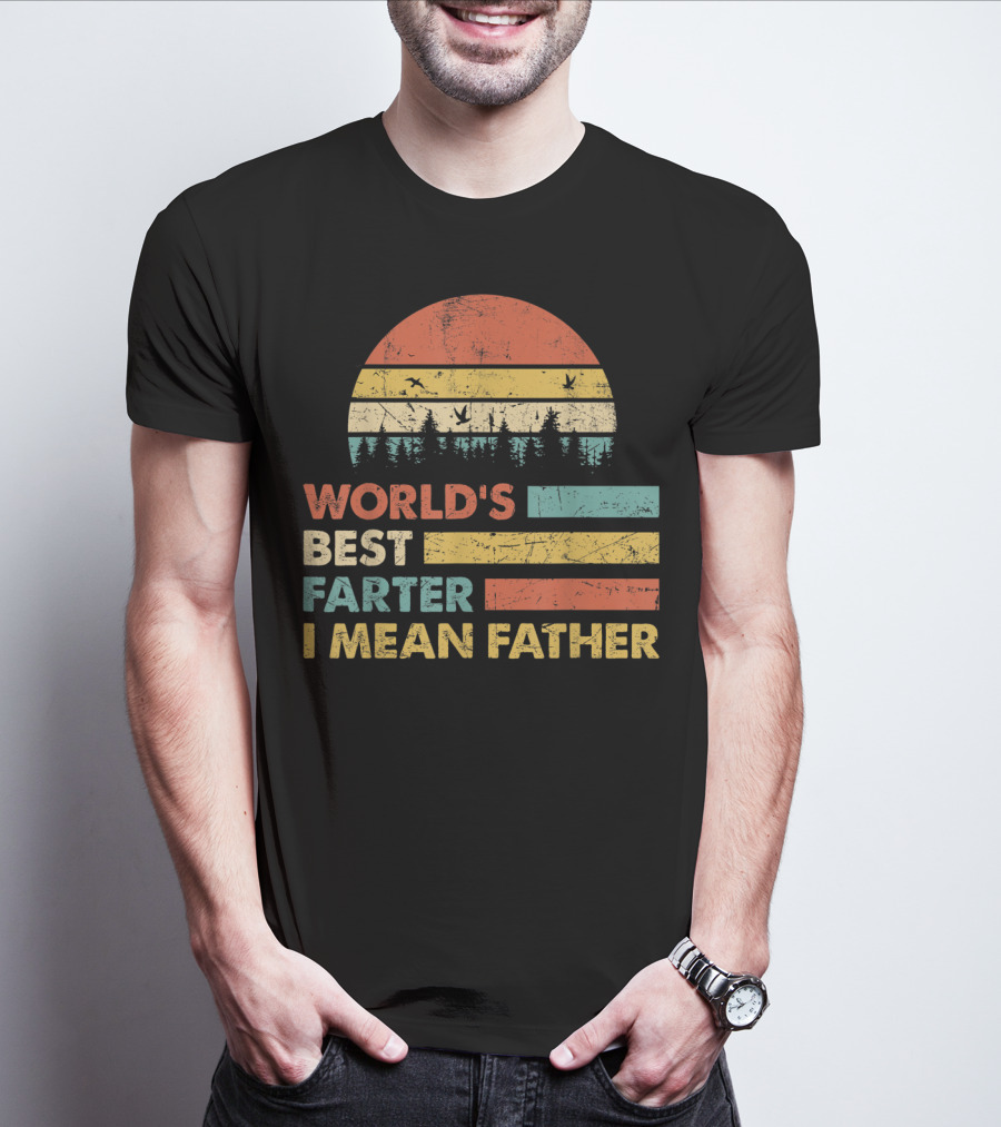 World's Best Farter I Mean Father Sunset Forest Distressed Retro Vintage T-Shirt