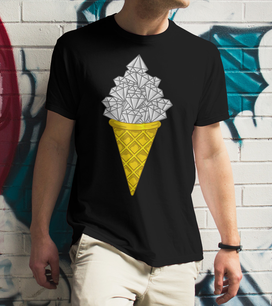 Diamond Icecream Waffle Cone With Gemstone Scoops T-Shirt