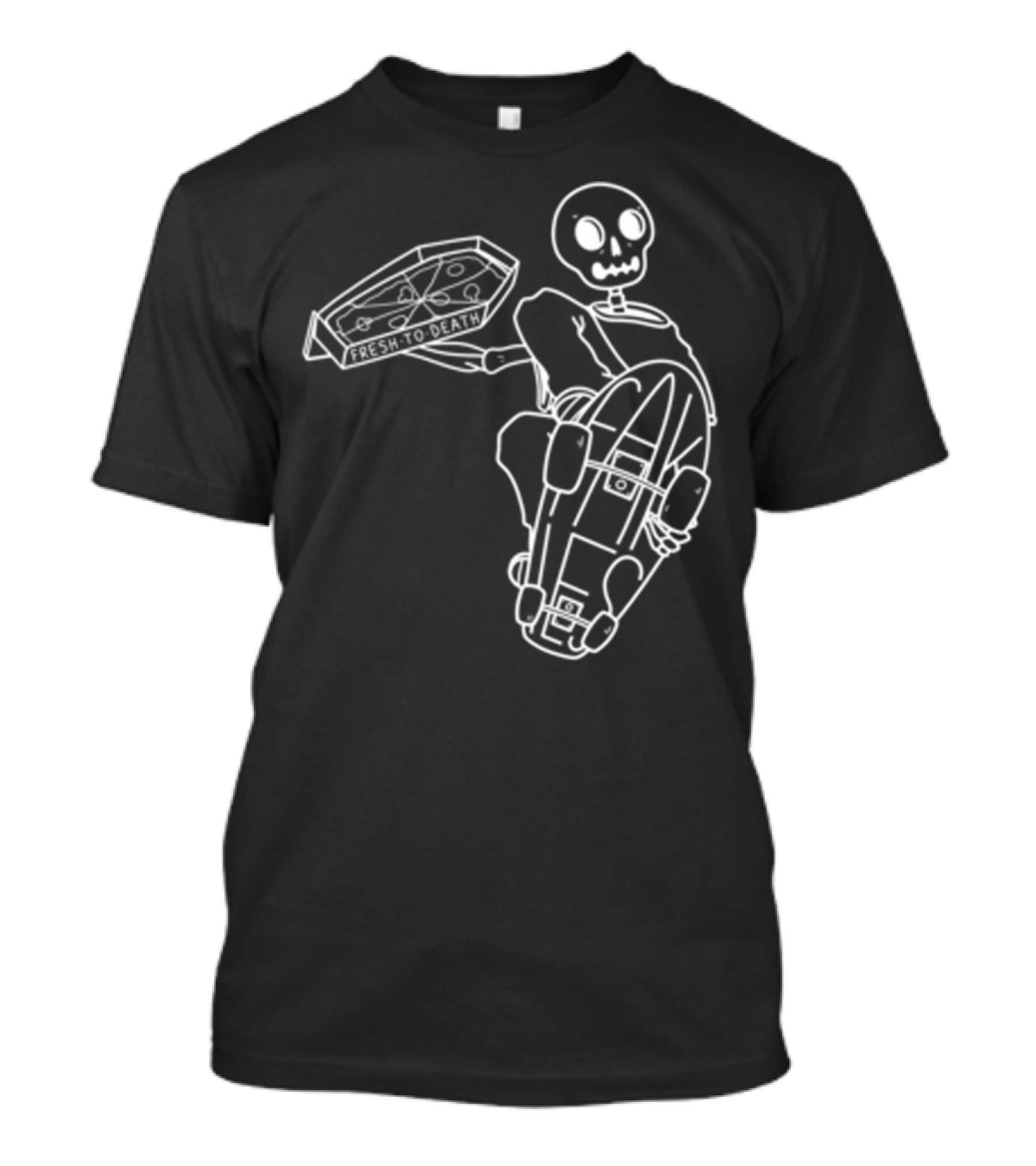 Fakie's Pizza Fresh To Death Skelly Skateboard T-Shirt