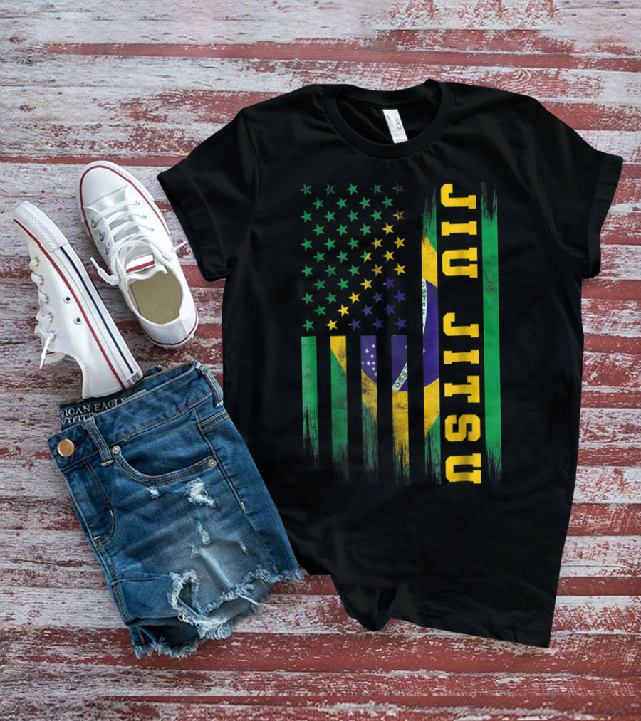 Jiu Jitsu Brazilian BJJ Brazil United States Flag T-Shirt