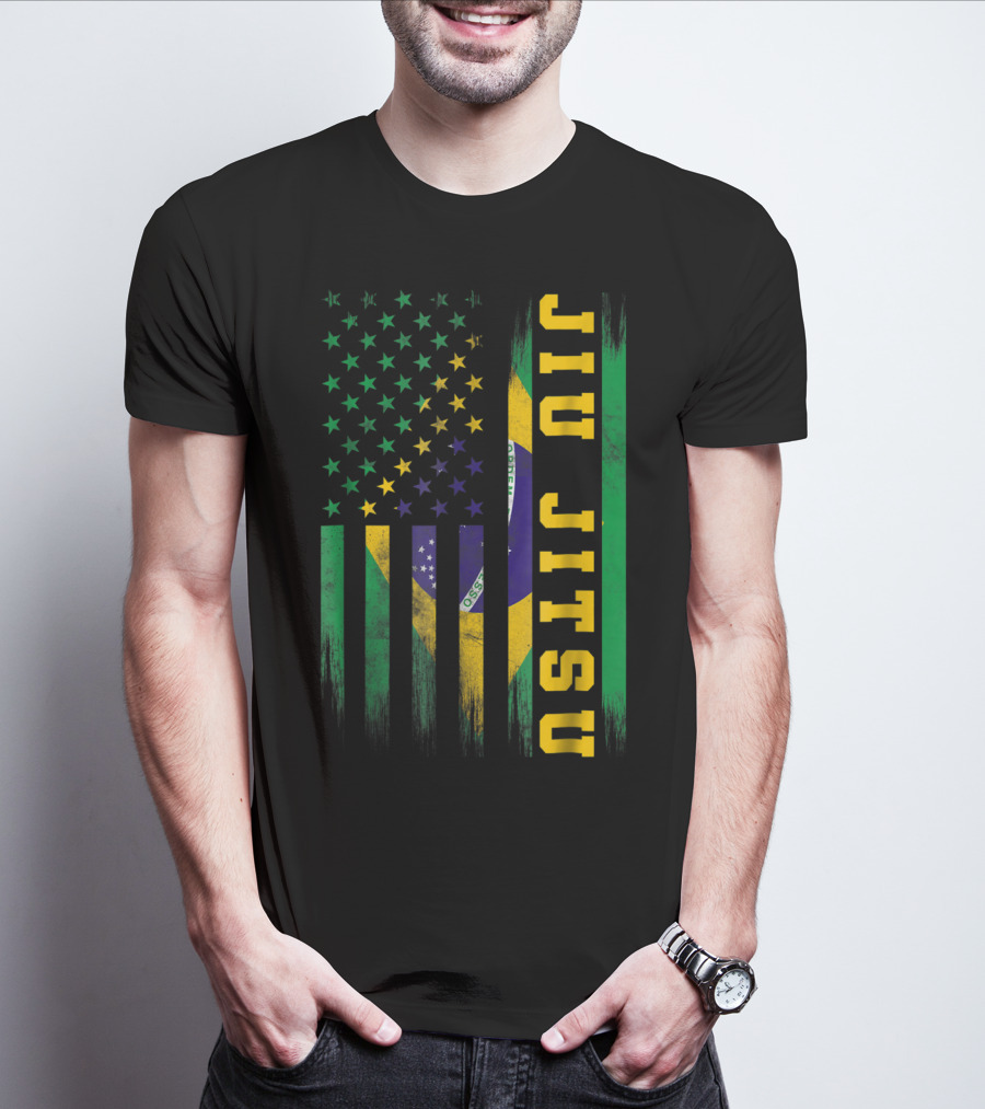 Jiu Jitsu Brazilian BJJ Brazil United States Flag T-Shirt