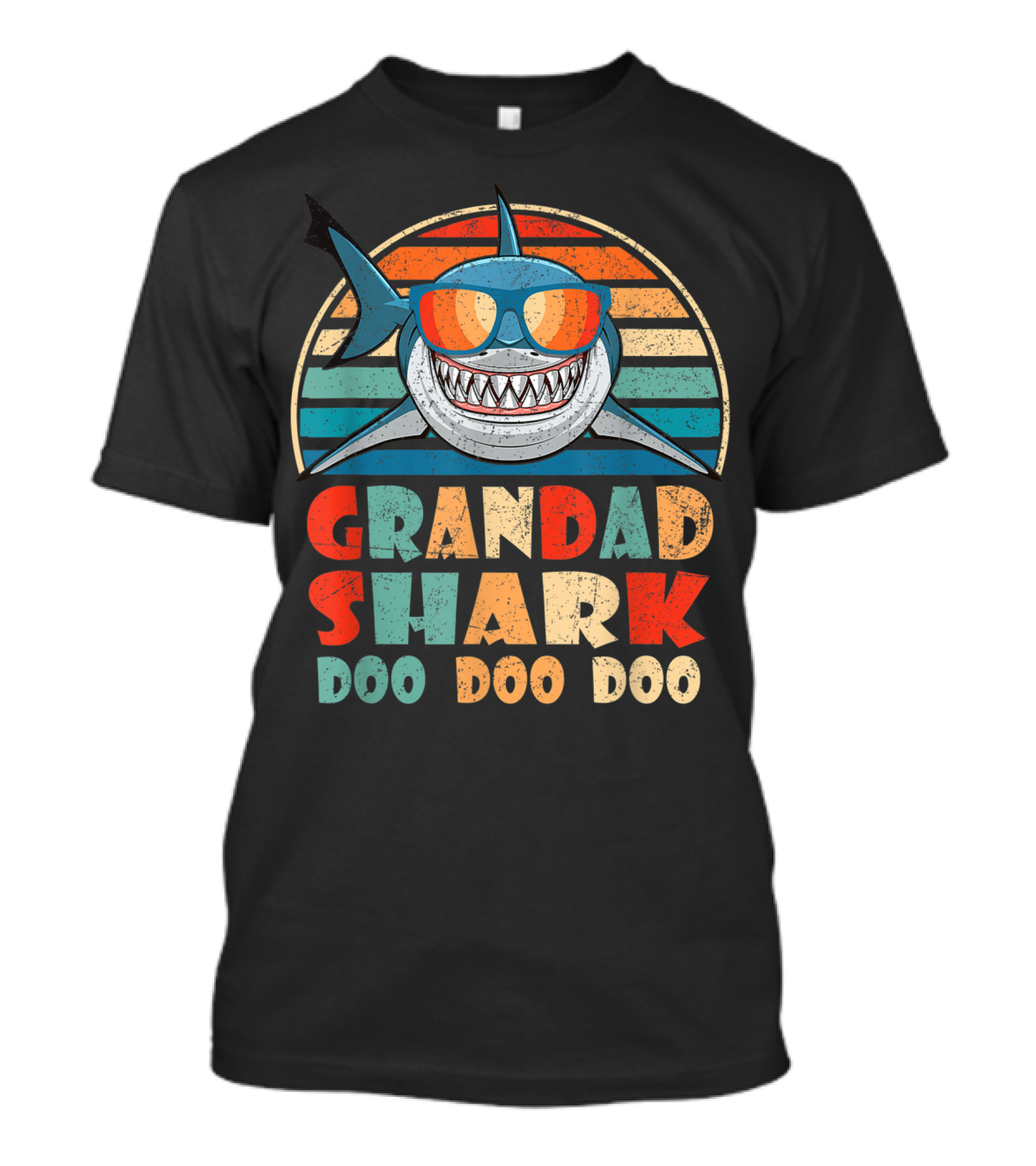 Grandad Shark Doo Doo Doo Vintage Stripes Sunglasses Mens Family Birthday T-Shirt