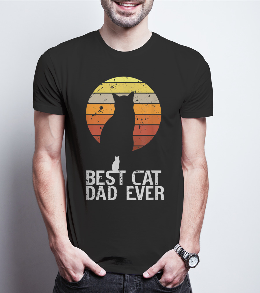 Mens Vintage Best Cat Dad Ever Cat Daddy Retro Sunset T-Shirt