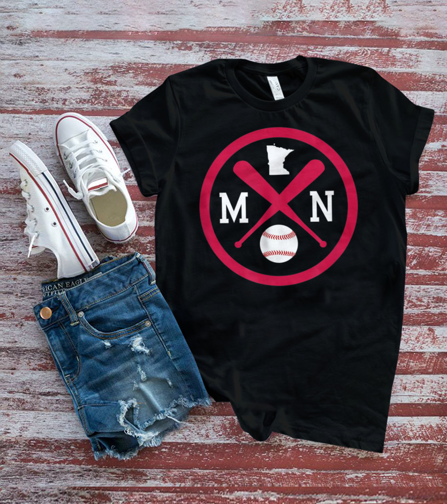 Minnesota MN Baseball Bats State Outline With Ball T-Shirt