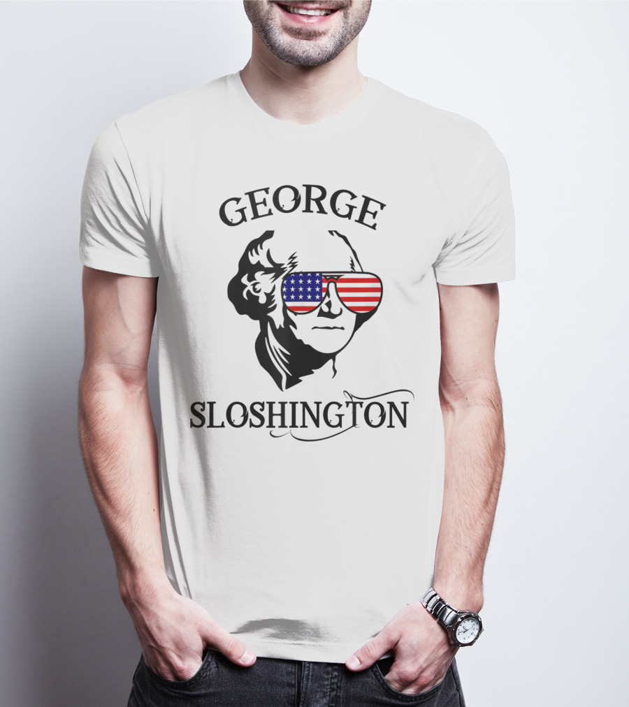 George Sloshington American Flag Sunglasses Mount Sloshmore T-Shirt