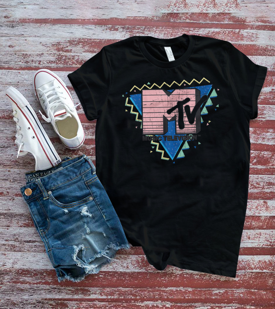 MTV Music Television Pink Stripes 90's Retro Geometric T-Shirt
