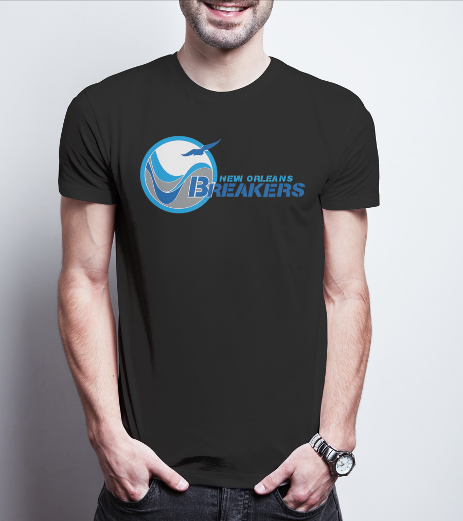 New Orleans Breakers Football Team Logo Blue Bird Ocean Wave T-Shirt