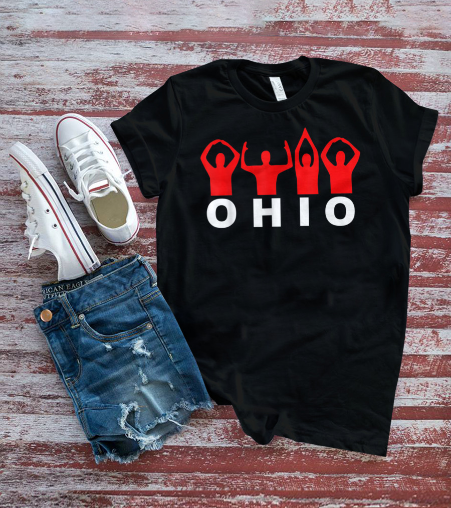 Ohio State Home Pride O-H-I-O Gesture In Red And White T-Shirt