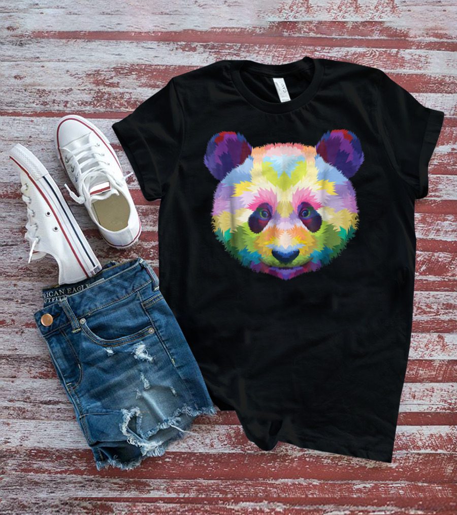 Colorful Pop Art Style Panda Head Vibrant Palette T-Shirt