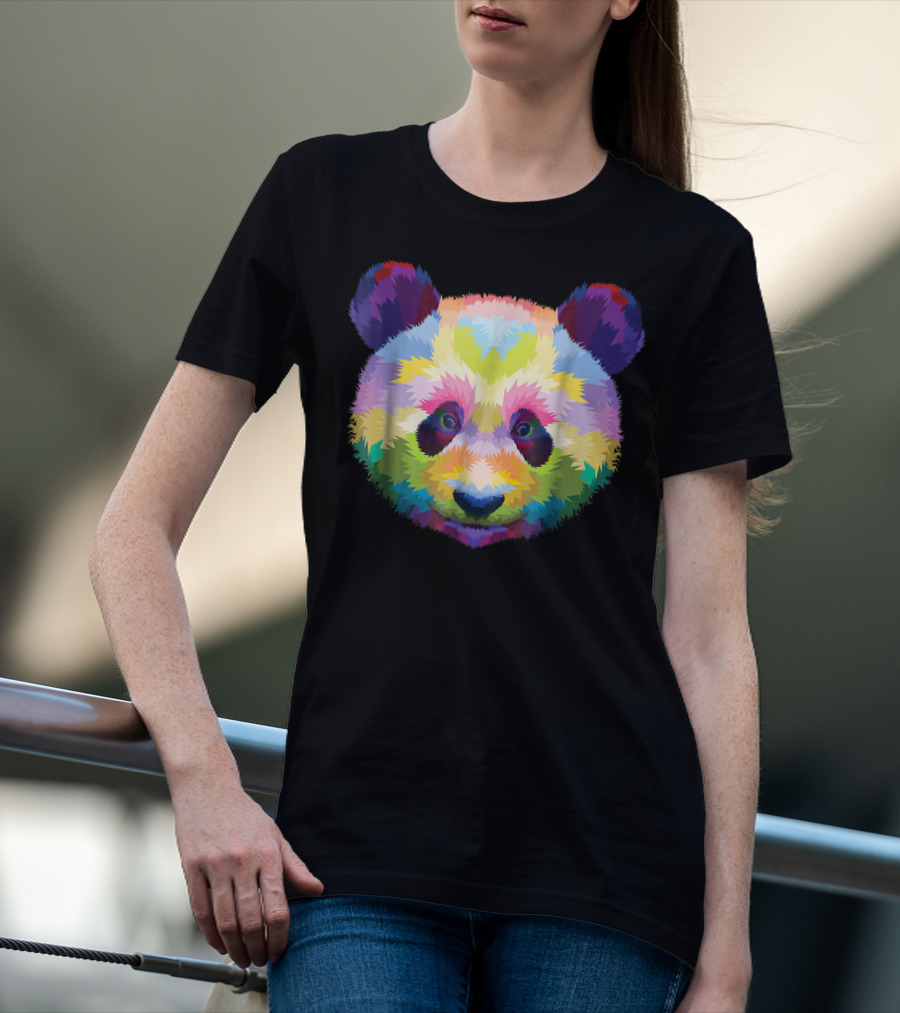 Colorful Pop Art Style Panda Head Vibrant Palette T-Shirt