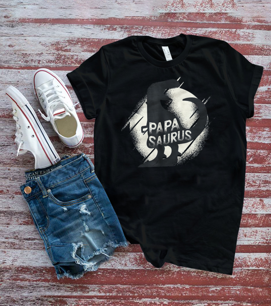 Papasaurus Papa Dinosaur Silhouette Moon T-Shirt