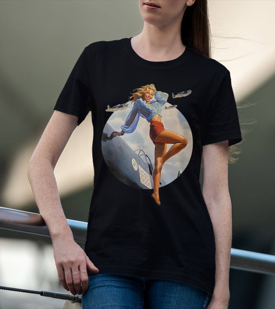 Pin Up Blonde With WWII 40s Air Force Plane And Iconic T-Shirt