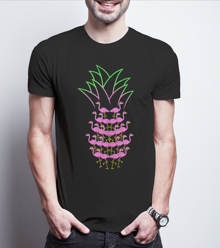 Pineapple Flamingo Neon Stack Formation T-Shirt