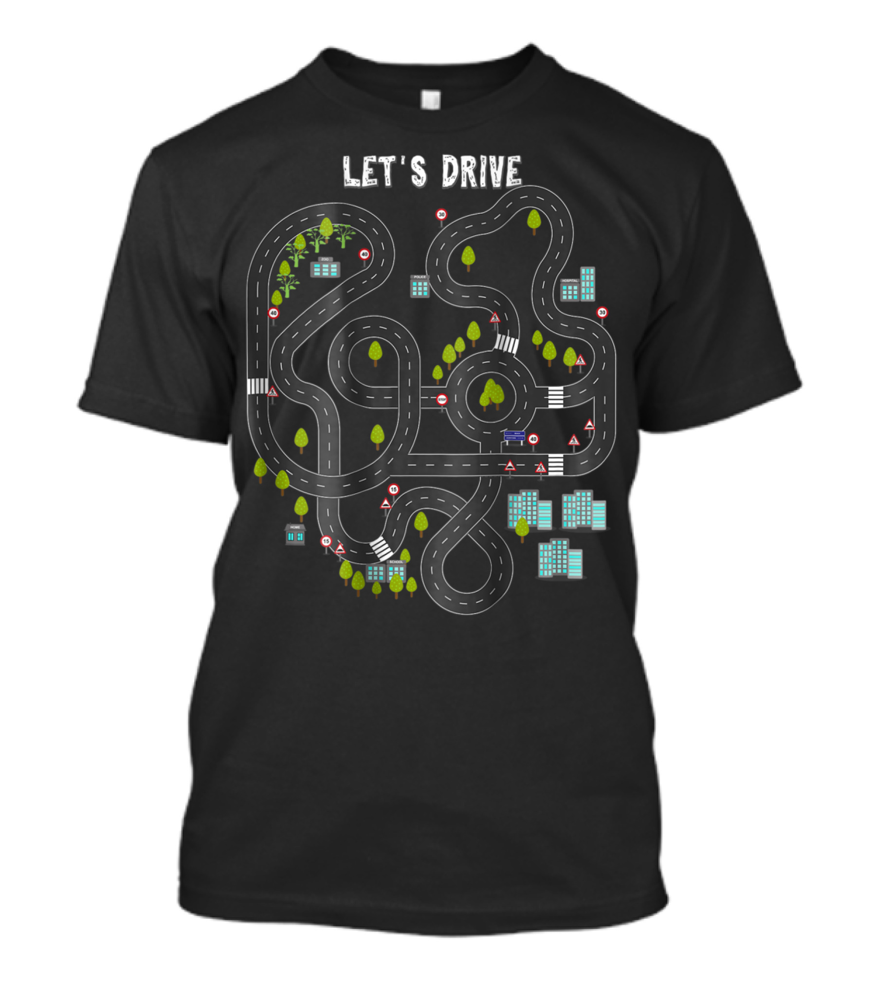 Let's Drive Play Cars On Daddy's Back Mass Road Map T-Shirt