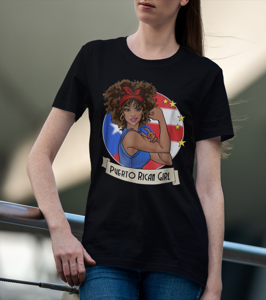 Puerto Rican Girl Strong Pride With Puerto Rico Flag And Stars T-Shirt
