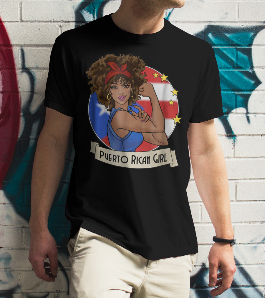 Puerto Rican Girl Strong Pride With Puerto Rico Flag And Stars T-Shirt