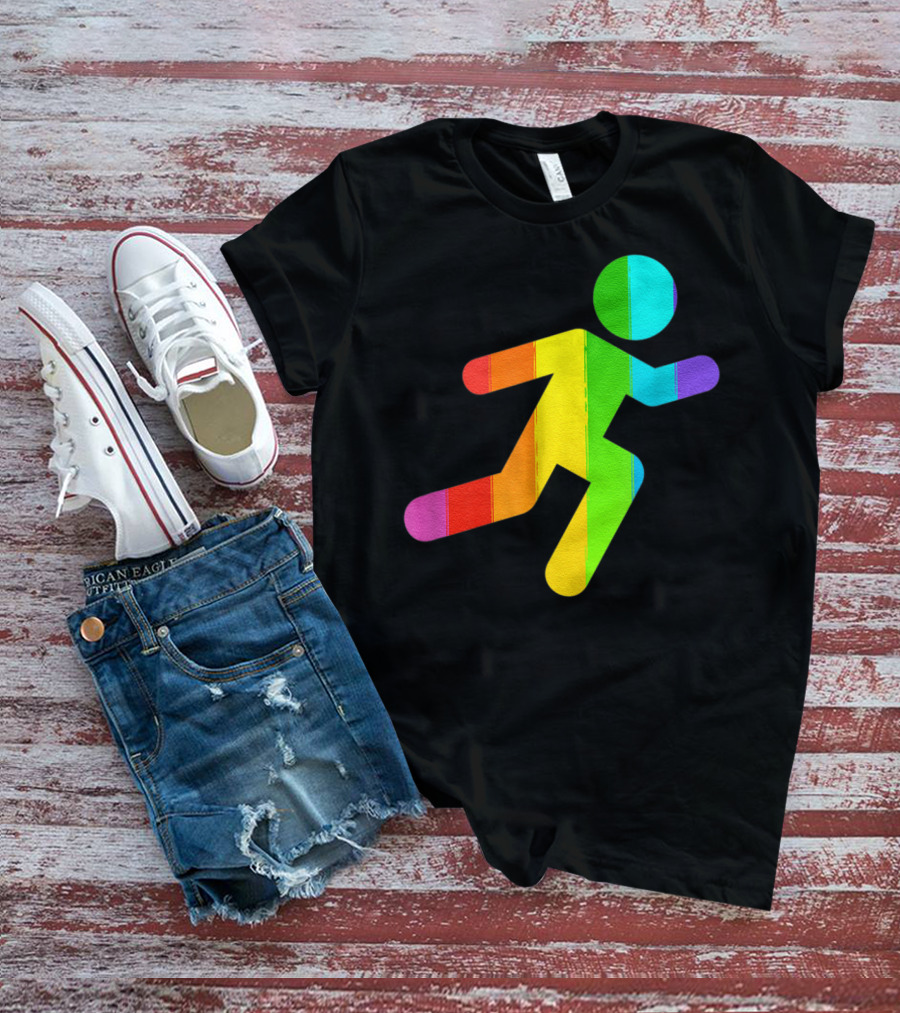 Rainbow Stick Figure Running T-Shirt