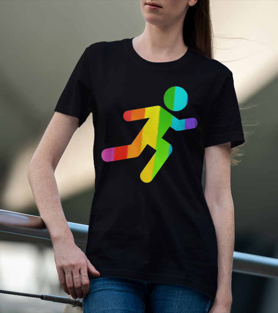 Rainbow Stick Figure Running T-Shirt