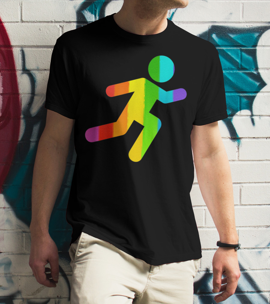 Rainbow Stick Figure Running T-Shirt
