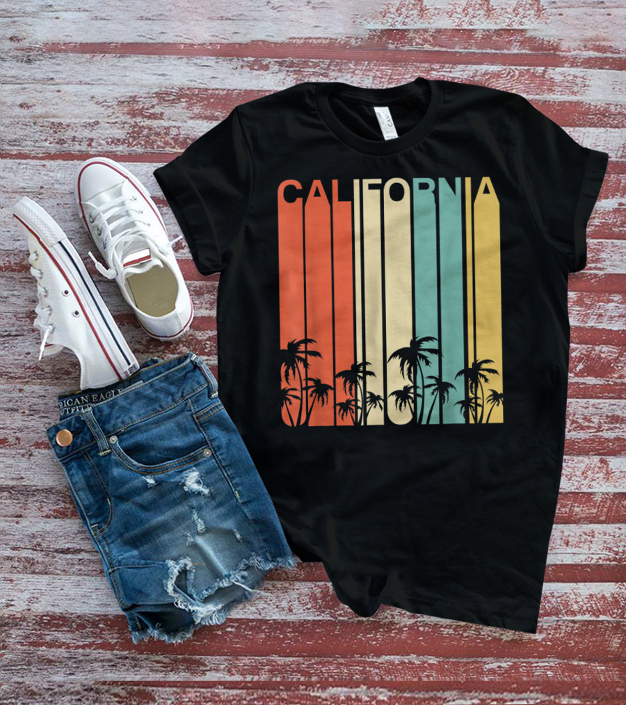 California Retro Surf Vintage 80s Beach Palms T-Shirt