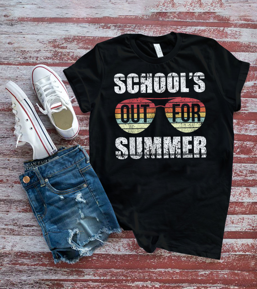 Retro Aviator Sunglasses School's Out For Summer Last Day Of School T-Shirt
