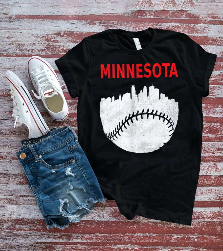 Minnesota Baseball Minneapolis Cityscape Retro Vin T-Shirt
