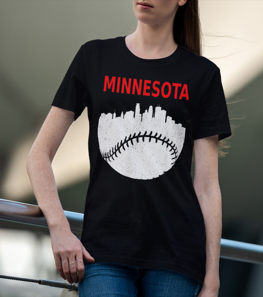 Minnesota Baseball Minneapolis Cityscape Retro Vin T-Shirt