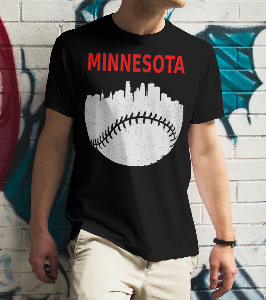 Minnesota Baseball Minneapolis Cityscape Retro Vin T-Shirt