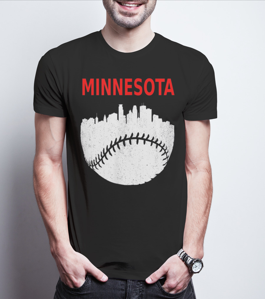 Minnesota Baseball Minneapolis Cityscape Retro Vin T-Shirt