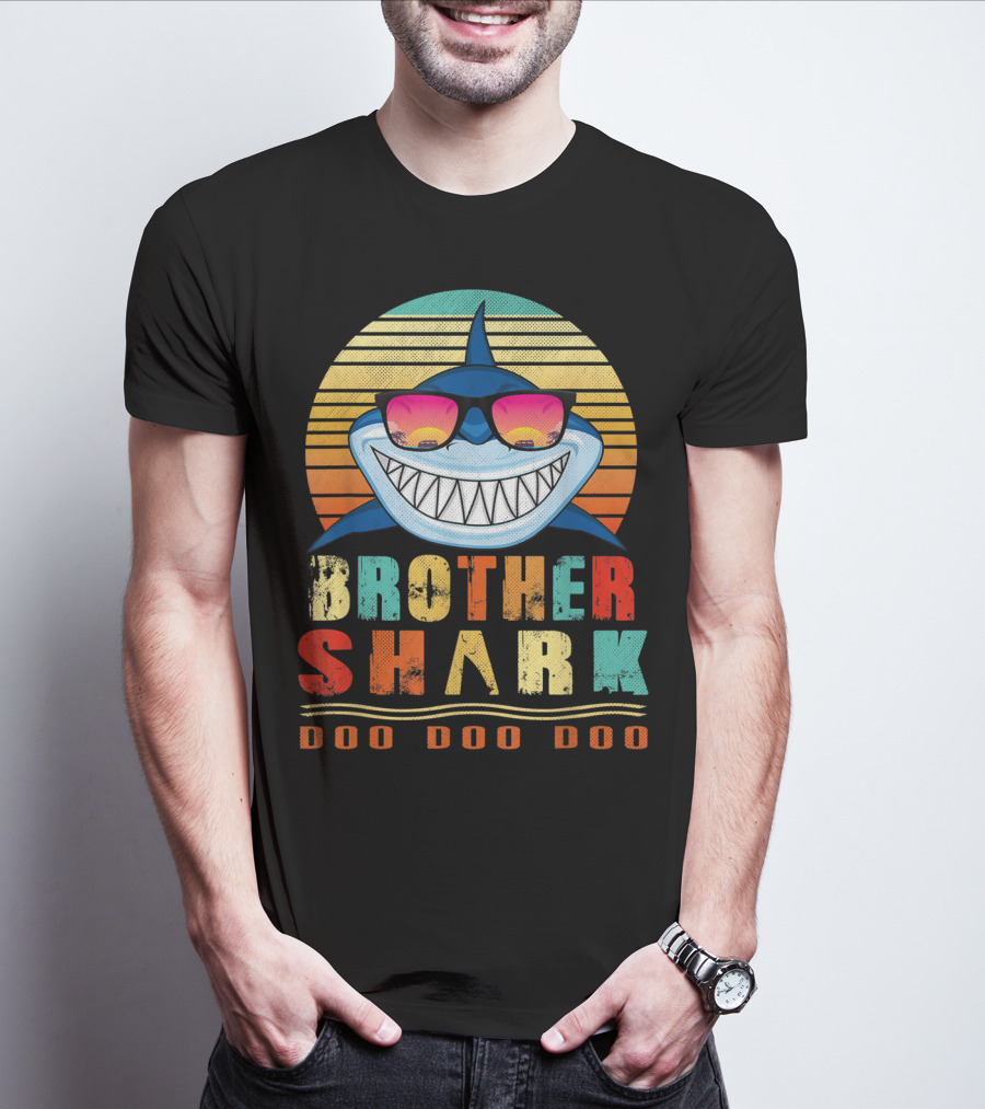 Brother Shark Doo Doo Doo Retro Vintage Sunglasses Sunset T-Shirt
