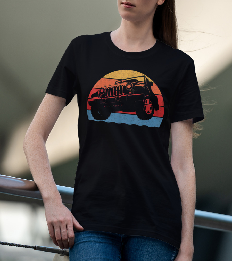 Retro Vintage Jeeps Great 4x4 70s Sunset Stripes T-Shirt