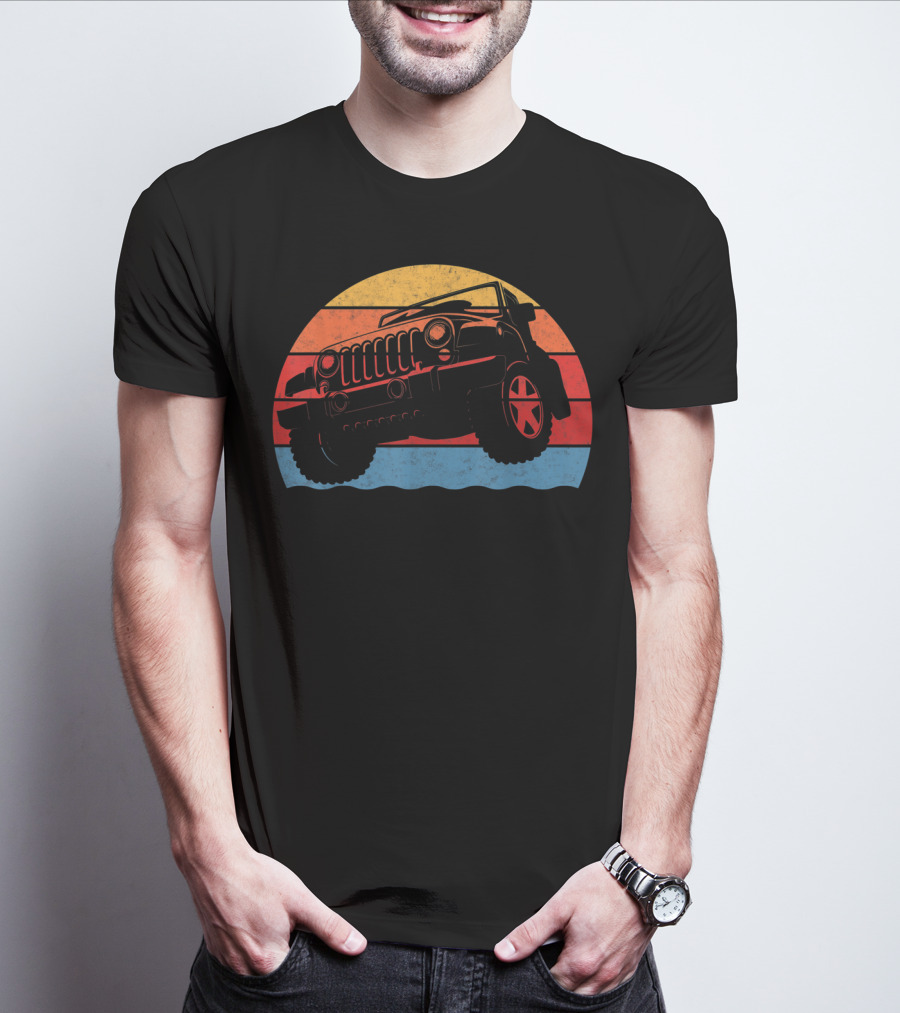 Retro Vintage Jeeps Great 4x4 70s Sunset Stripes T-Shirt