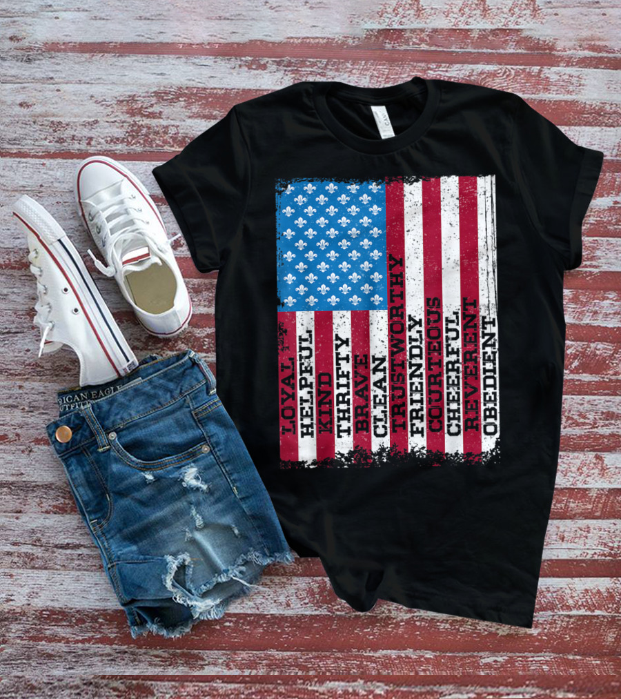 Patriotic Scout Law Traits With US Flag T-Shirt
