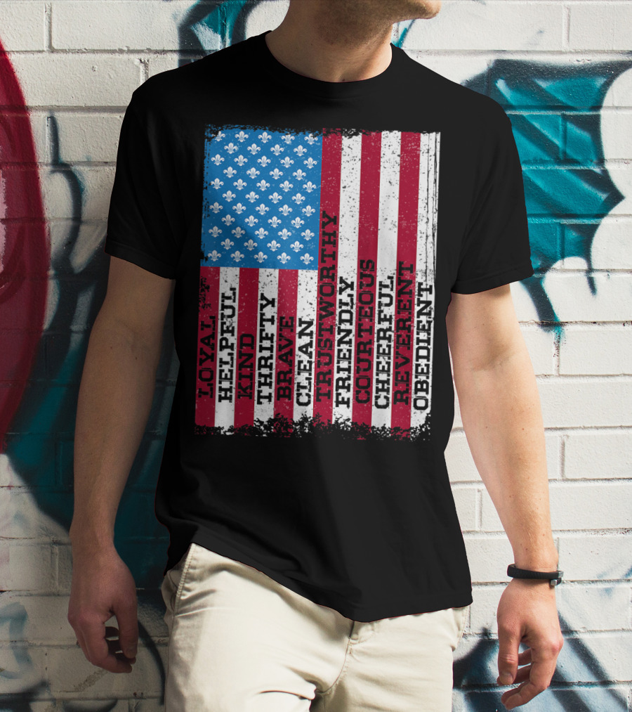 Patriotic Scout Law Traits With US Flag T-Shirt