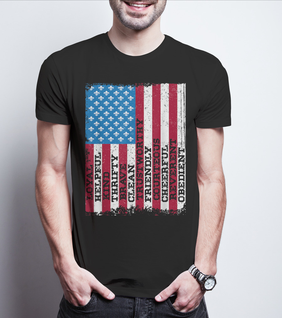 Patriotic Scout Law Traits With US Flag T-Shirt