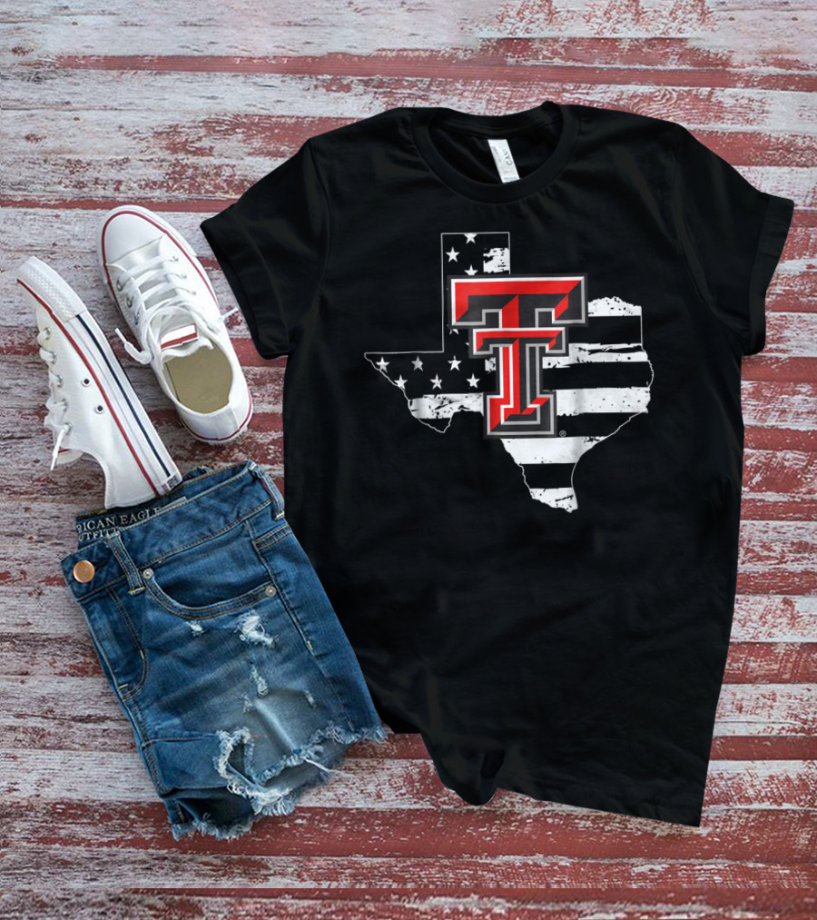Texas Tech Red Raiders American Flag Texas Outline T-Shirt
