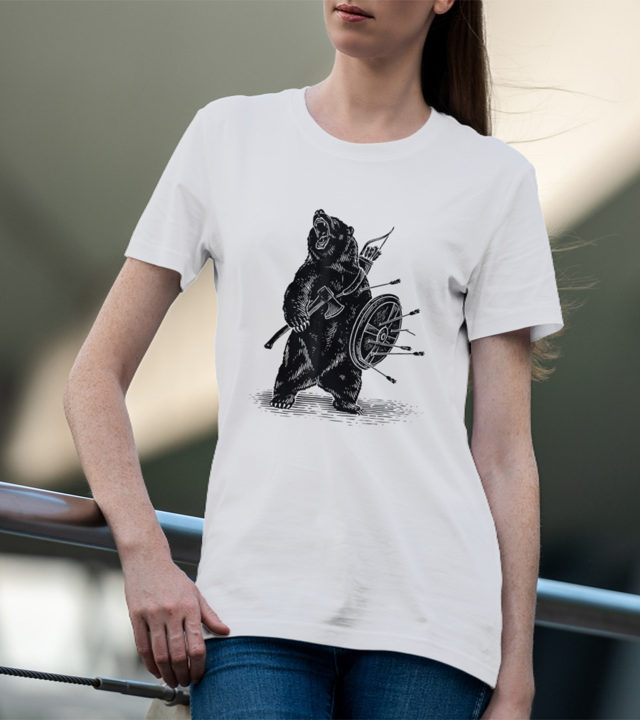 Viking Bear Warrior Polar Bear With Axe And Shield T-Shirt