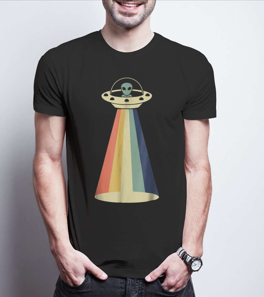Vintage Alien UFO Rainbow Beams T-Shirt