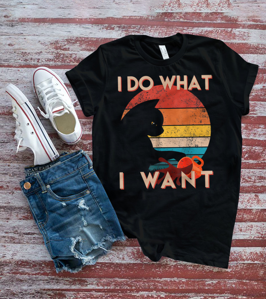 Vintage Cat I Do What I Want Retro Sunset Style Art Cat T-Shirt