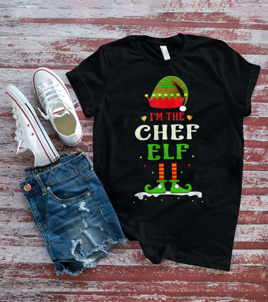 I'm The Chef Elf Christmas Hat And Striped Shoes T-Shirt
