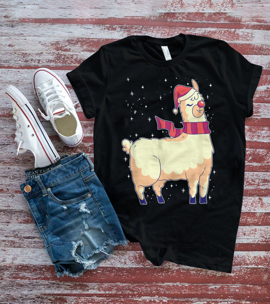 Llama Alpaca Reindeer Santa Claus Christmas Holiday T-Shirt