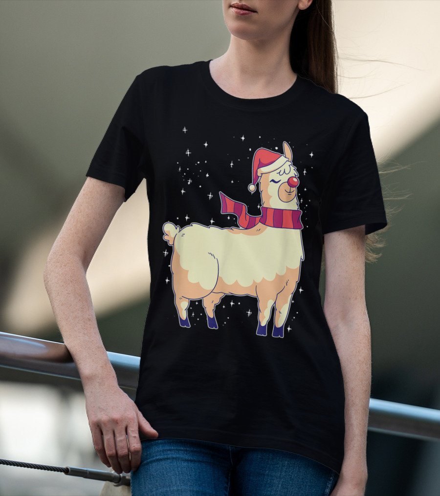Llama Alpaca Reindeer Santa Claus Christmas Holiday T-Shirt