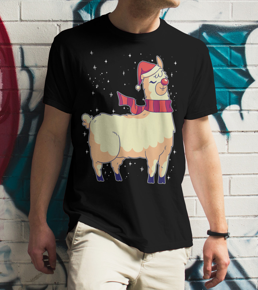 Llama Alpaca Reindeer Santa Claus Christmas Holiday T-Shirt