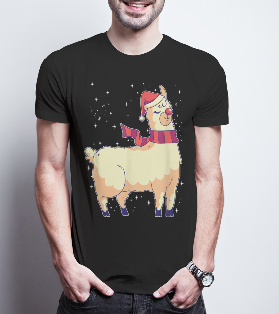 Llama Alpaca Reindeer Santa Claus Christmas Holiday T-Shirt