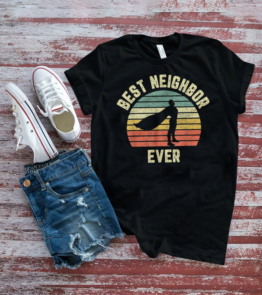 Best Neighbor Ever Vintage Superhero Silhouette Fun Mens T-Shirt